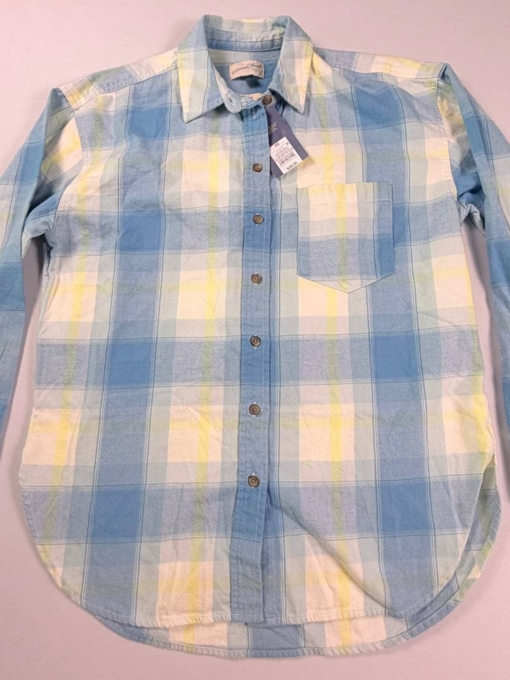 Universal Thread Blue Plaid Button-Down Shirt with Yellow Accents